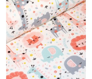 Bio Jersey Stoffonkel - Mini Jungle Dschungel Zoo rosa aprikot